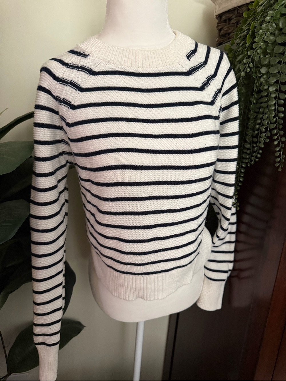 French Connection White & Navy Striped Crewneck Sweater